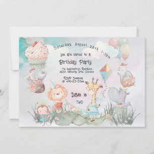 Pastel Safari Animals Personalised Birthday Party Invitation