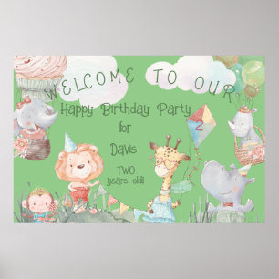 Pastel Safari Animals Personalised Birthday Party Poster