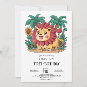 Pastel Safari Lion 1st Birthday Digital Invitation