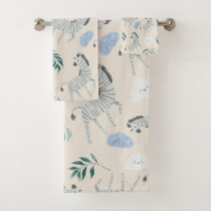 Pastel safari zebra animal pattern nursery pink bath towel set
