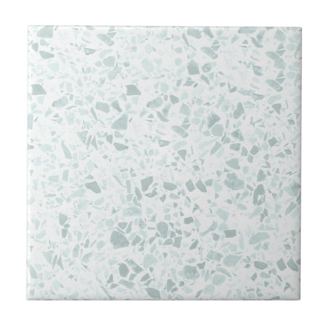 Pastel Sage and Blue Terrazzo Print  Ceramic Tile (Front)