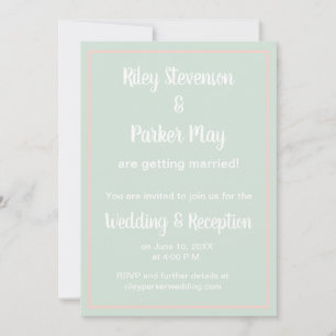 Pastel Sage and Pink Wedding Invitation 