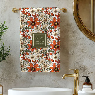 Pastel Sage Autumn Flowers Personalized Bath Towel