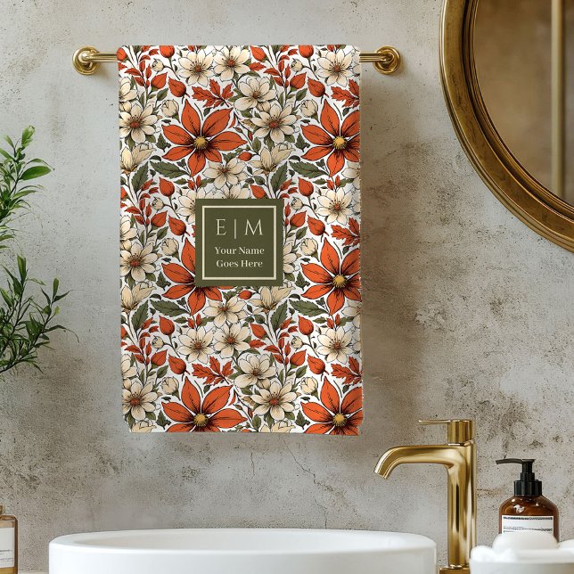 Pastel Sage Autumn Flowers Personalized Bath Towel (Pastel Sage Autumn Flowers Personalized Bath Towel)