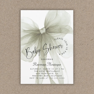 Pastel Sage Bow Coquette Modern Baby Shower Invitation