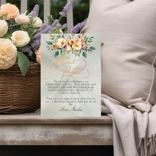 Pastel Sage - Floral & Silver Tiara Quinceanera Thank You Card