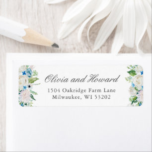 Pastel Sage Green Blue White Watercolor Floral Return Address Label