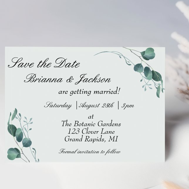 Pastel Sage Green Eucalyptus Wedding Save The Date (Creator Uploaded)