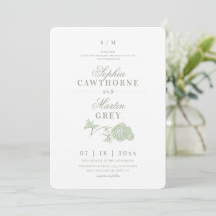 Pastel Sage Green Floral Wedding  Invitation