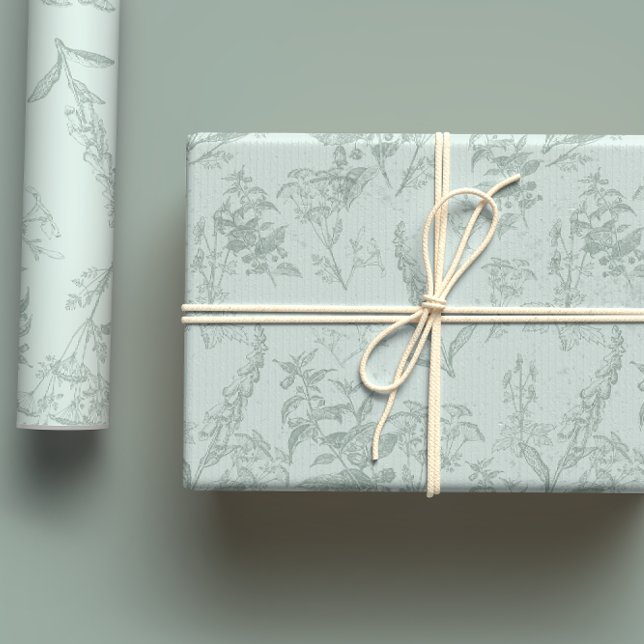 Pastel & Sage Green Poison Flower Botanicals Wrapping Paper Sheet (Creator Uploaded)