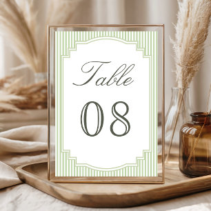 Pastel Sage Green Striped Wedding Table Number