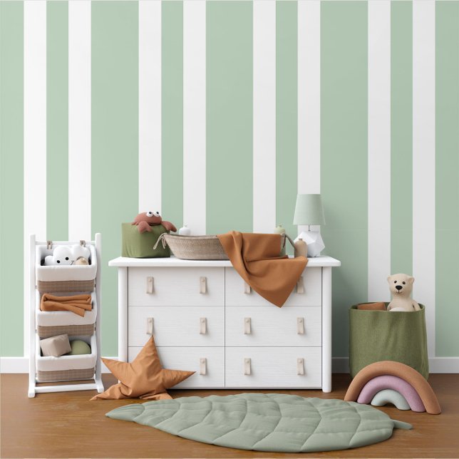 Pastel Sage Green White Stripes Pattern Wallpaper (Creator Uploaded)