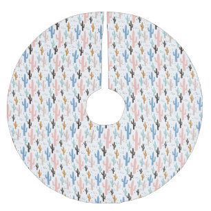 Pastel Saguaro Cactus Pattern Brushed Polyester Tree Skirt