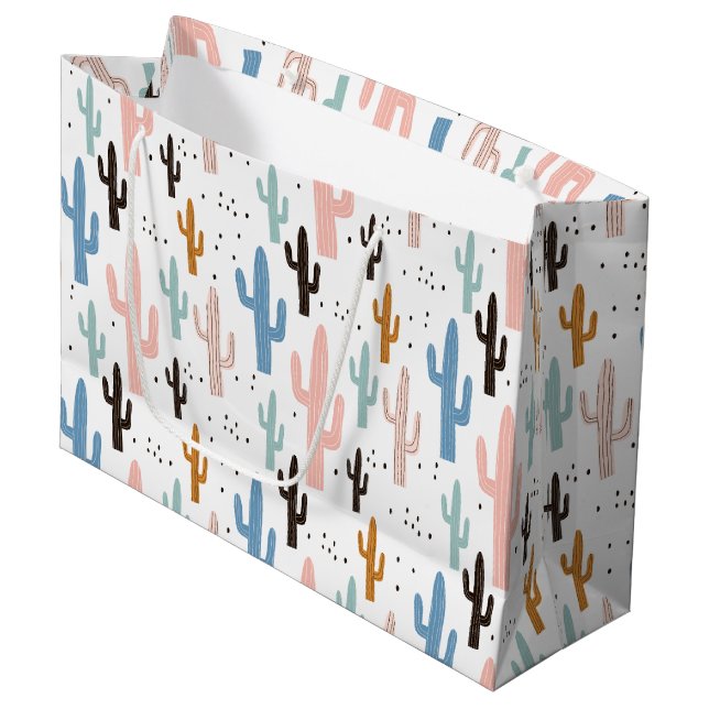 Pastel Saguaro Cactus Pattern Large Gift Bag (Front Angled)