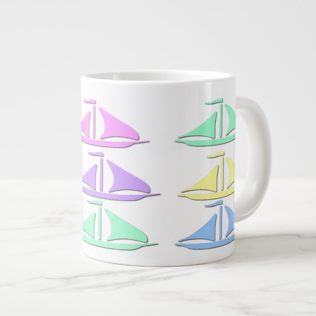 Pastel Sail Boat Pattern Speciality Mugs (Front Right)