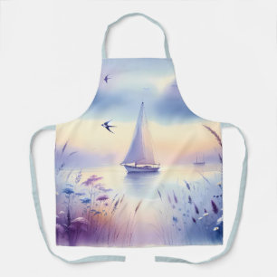 Pastel Sailboat Coastal Dreamscape Apron