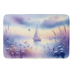 Pastel Sailboat Coastal Dreamscape Bath Mat