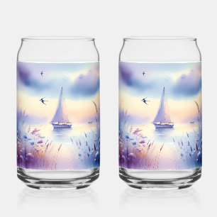 Pastel Sailboat Coastal Dreamscape Can Glass