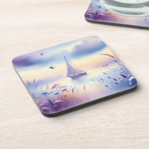 Pastel Sailboat Coastal Dreamscape Coaster