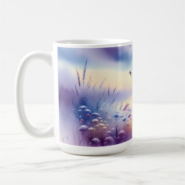 Pastel Sailboat Coastal Dreamscape Coffee Mug (Left)