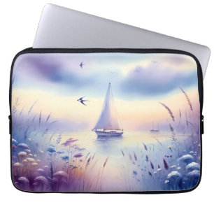 Pastel Sailboat Coastal Dreamscape Laptop Sleeve