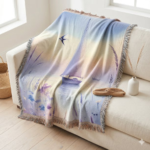 Pastel Sailboat Coastal Dreamscape Throw Blanket