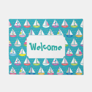 Pastel Sailboat Pattern   Add Your Text Doormat