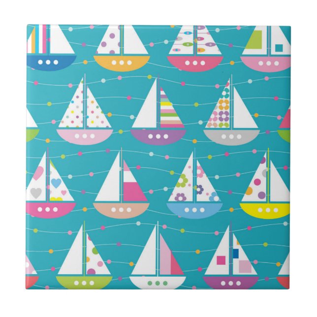 Pastel Sailboat Pattern Ceramic Tile (Front)