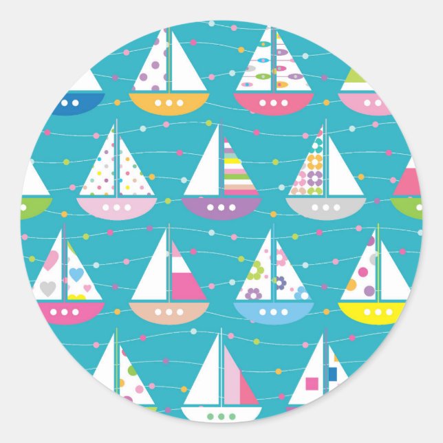 Pastel Sailboat Pattern Classic Round Sticker (Front)