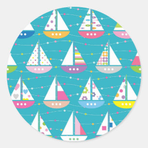 Pastel Sailboat Pattern Classic Round Sticker