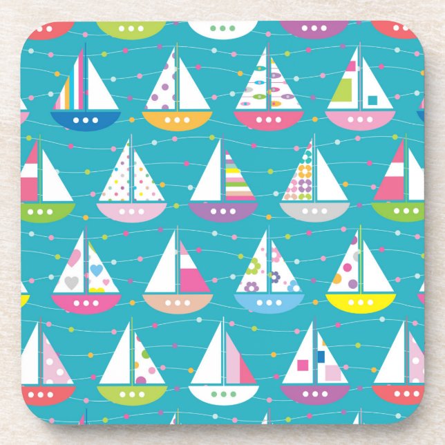 Pastel Sailboat Pattern Coaster (Front)