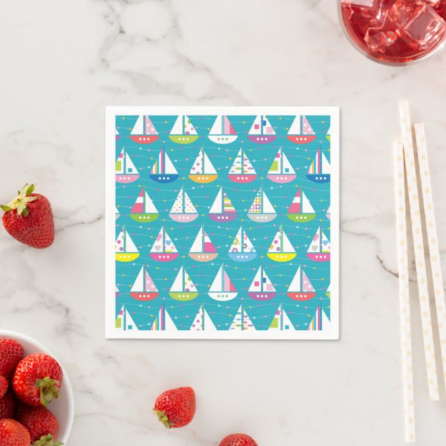 Pastel Sailboat Pattern Napkin (Insitu)