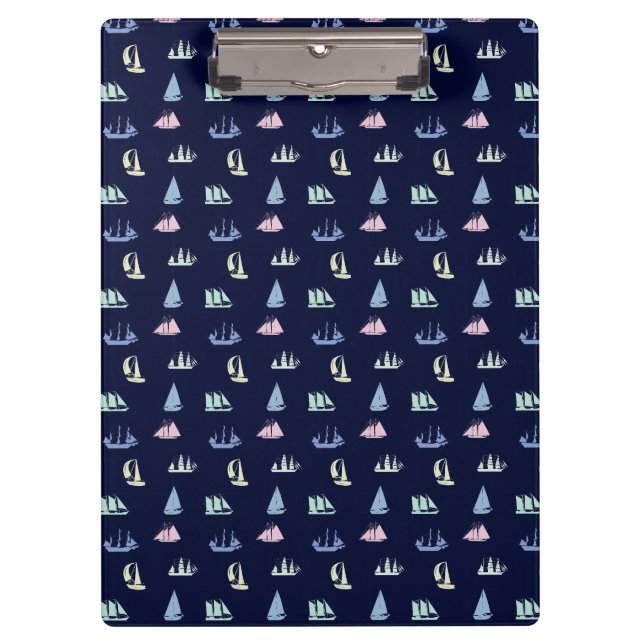 Pastel Sailboat Pattern on Midnight Blue Clipboard (Front)
