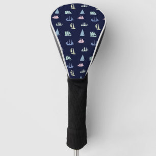 Pastel Sailboat Pattern on Midnight Blue Golf Head Cover