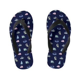 Pastel Sailboat Pattern on Midnight Blue Kid's Thongs