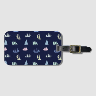 Pastel Sailboat Pattern on Midnight Blue Luggage Tag