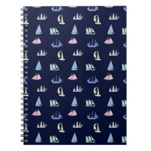 Pastel Sailboat Pattern on Midnight Blue Notebook
