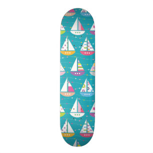 Pastel Sailboat Pattern Skateboard