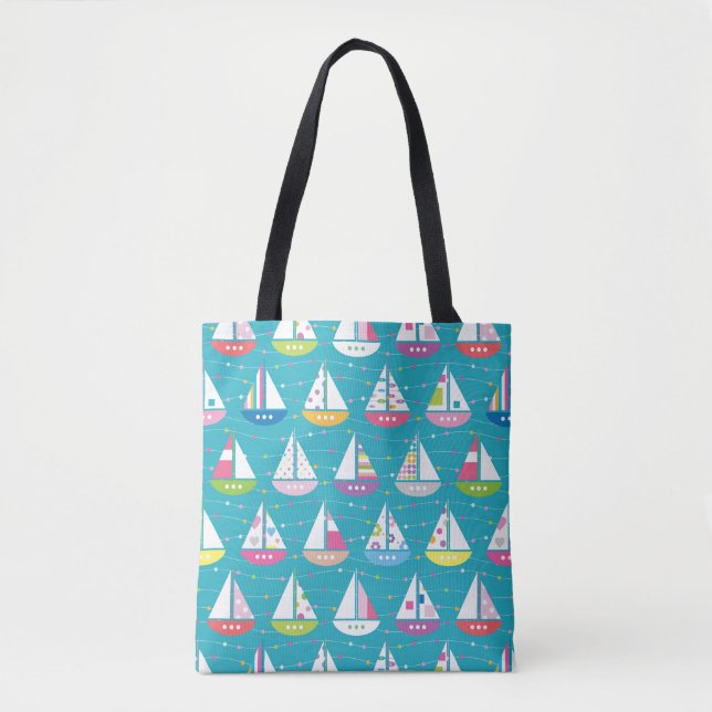Pastel Sailboat Pattern Tote Bag (Front)