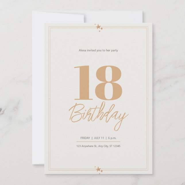 Pastel sand beige elegant 18'th birthday invitation (Front)