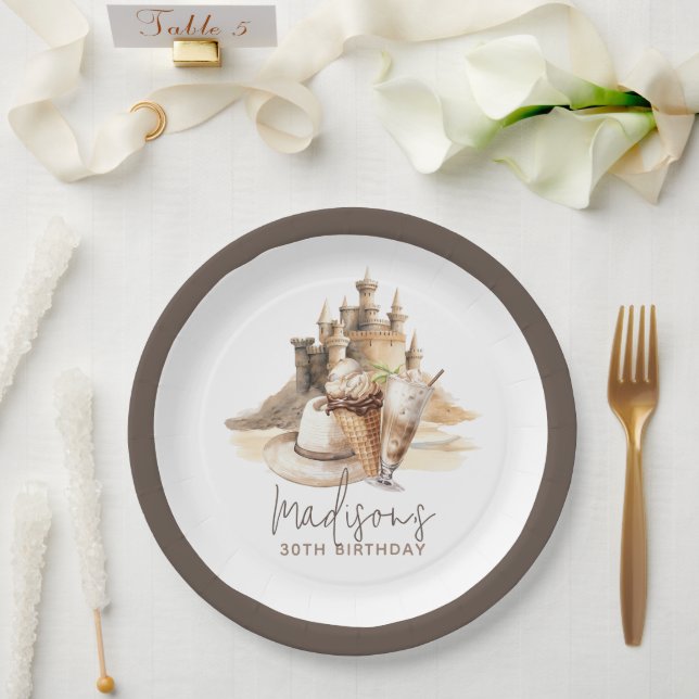 Pastel Sand Elegant Beach Party Personalised Paper Plate (Wedding)