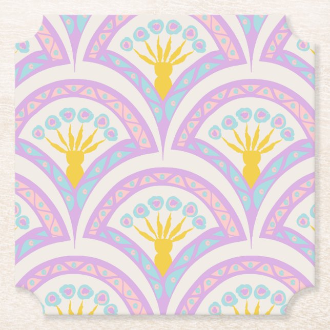 Pastel Scallop Pattern Paper Coaster (Front)