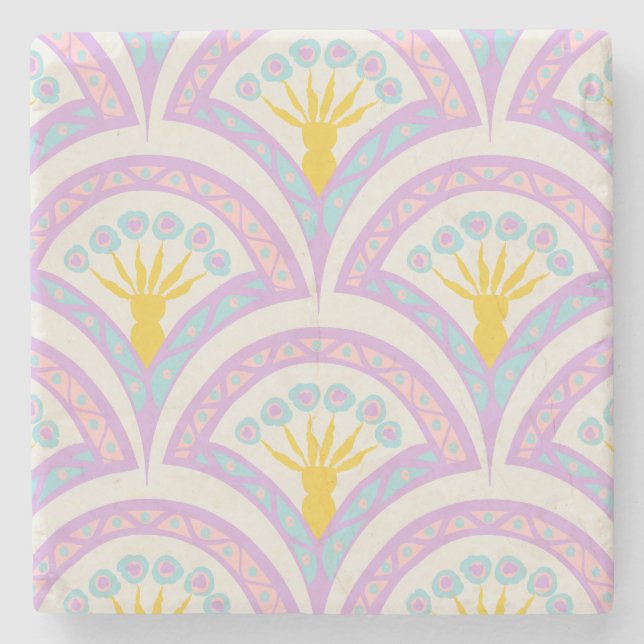 Pastel Scallop Pattern Stone Coaster (Front)