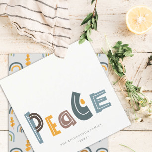 Pastel Scandi Yellow Grey Text Peace Christmas Holiday Card