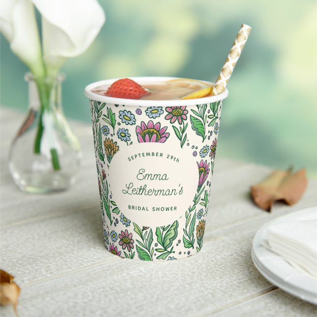 Pastel Scandinavian Floral Bridal Shower Paper Cups (Insitu)