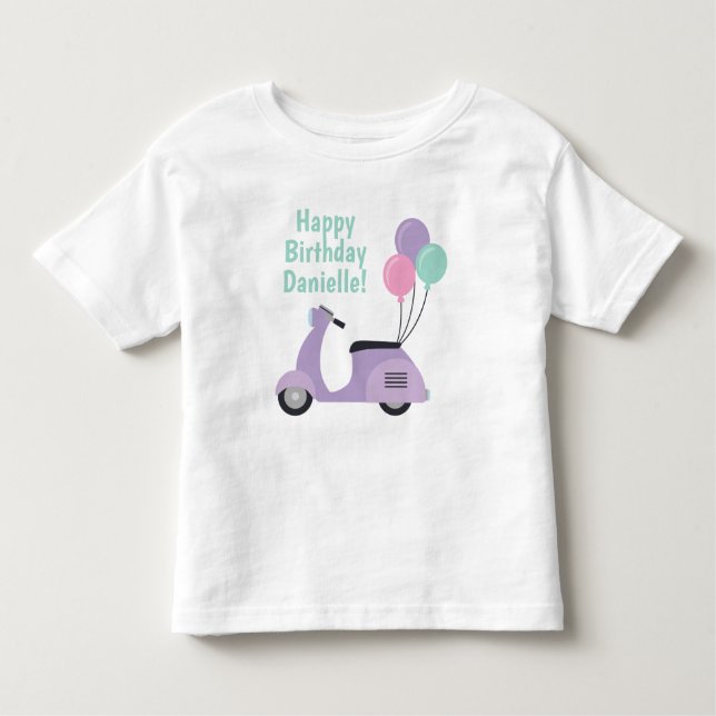 Pastel Scooter & Balloons Personalised T-shirt (Front)