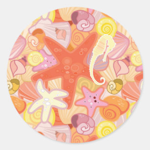 Pastel Sea Creature Pattern Classic Round Sticker
