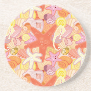 Pastel Sea Creature Pattern Coaster