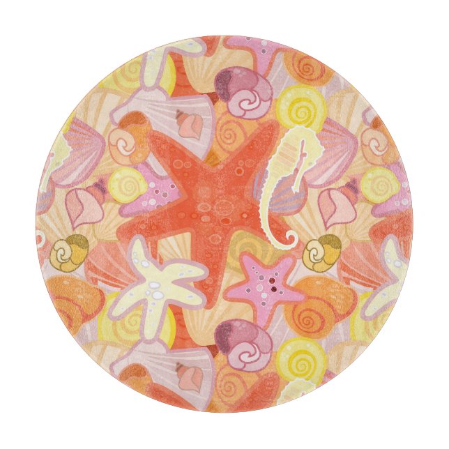 Pastel Sea Creature Pattern Cutting Board (Front)