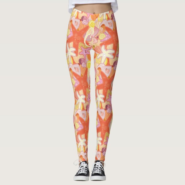 Pastel Sea Creature Pattern Leggings (Front)